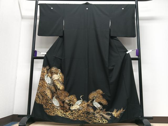 平和屋着物■豪華黒留袖 群鶴松葉文 金銀彩 正絹 逸品 CABJ8002xe