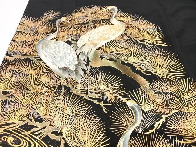平和屋着物■豪華黒留袖 群鶴松葉文 金銀彩 正絹 逸品 CABJ8002xe