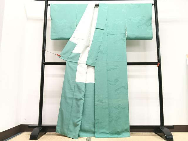 平和屋着物■上質な色無地 風景地紋 翡翠色 正絹 逸品 CABJ8009xe