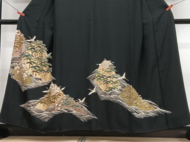 平和屋着物■豪華黒留袖 駒刺繍 飛鶴浜松文 金彩 正絹 逸品 CABJ8015xe
