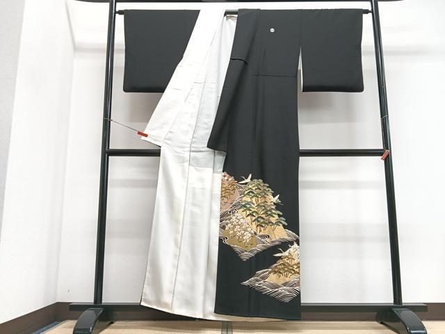 平和屋着物■豪華黒留袖 駒刺繍 飛鶴浜松文 金彩 正絹 逸品 CABJ8015xe