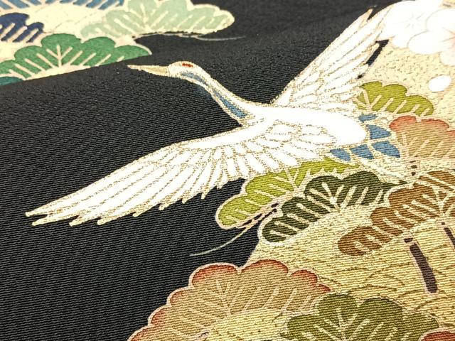 平和屋着物■豪華黒留袖 駒刺繍 飛鶴浜松文 金彩 正絹 逸品 CABJ8015xe