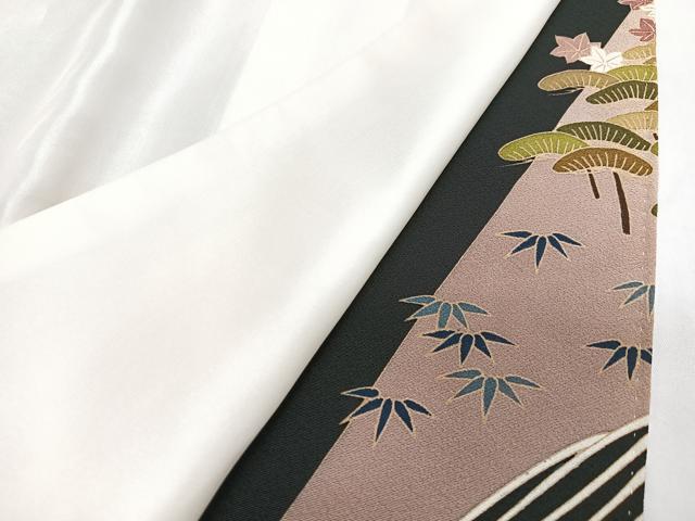 平和屋着物■豪華黒留袖 駒刺繍 飛鶴浜松文 金彩 正絹 逸品 CABJ8015xe
