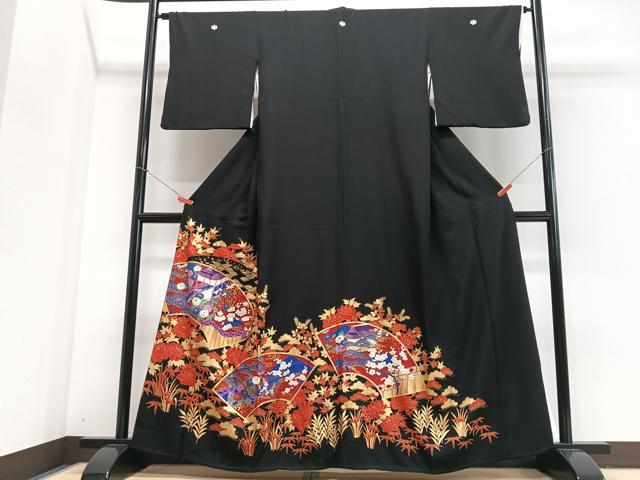 平和屋着物■豪華黒留袖 駒刺繍 地紙吉祥花文 金彩 正絹 逸品 CABJ8018xe