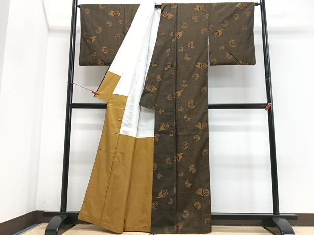 平和屋着物■上質な紬 花絵皿文 正絹 逸品 CABJ8023xe