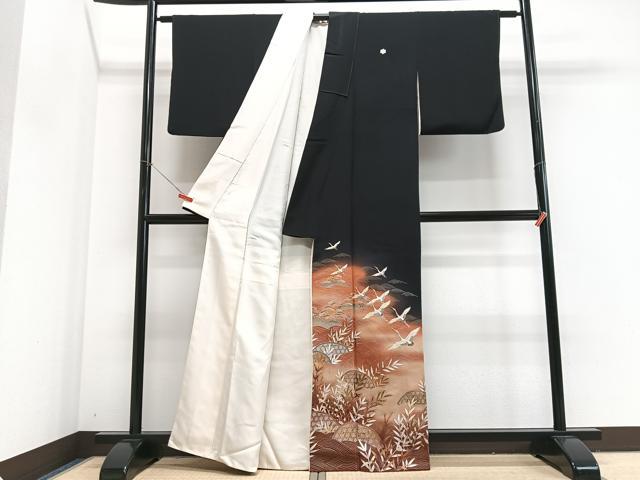 平和屋着物■十日町友禅作家 龍谷 黒留袖 飛鶴立波文 暈し染め 金彩 正絹 逸品 CABJ8024xe