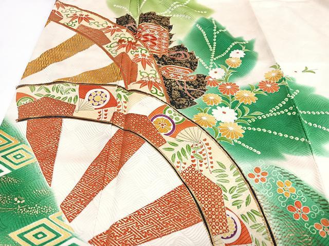 平和屋着物■訪問着 駒刺繍 片輪車花文 暈し染め 金彩 正絹 逸品 CABJ8035xe