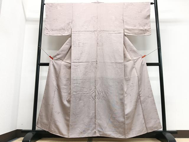 平和屋着物■上質な色無地 風景地紋 万筋 紅藤色×白練色 正絹 逸品 CABJ8043xe
