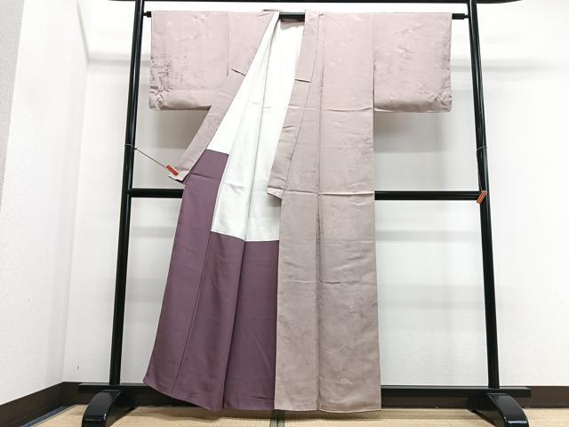 平和屋着物■上質な色無地 風景地紋 万筋 紅藤色×白練色 正絹 逸品 CABJ8043xe