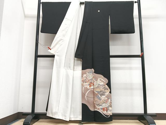 平和屋着物■豪華黒留袖 駒刺繍 飛鶴吉祥花文 金彩 正絹 逸品 CABJ8046xe