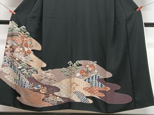 平和屋着物■豪華黒留袖 駒刺繍 鴛鴦風景松文 金彩 正絹 逸品 CABJ8047xe