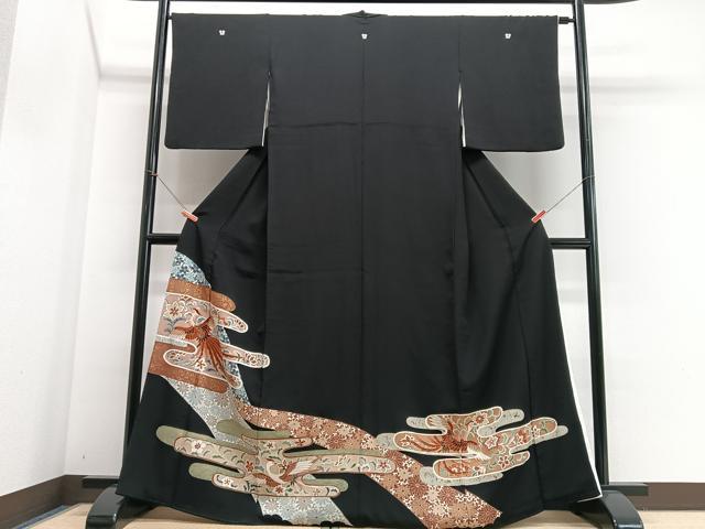 平和屋着物■豪華黒留袖 駒刺繍 鳳凰花文 金彩 正絹 逸品 CABJ8052xe