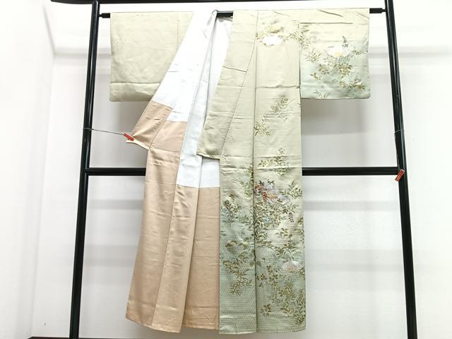 平和屋着物■訪問着 刺繍 草花文 暈し染め 金銀彩 正絹 逸品 CABJ8073xe