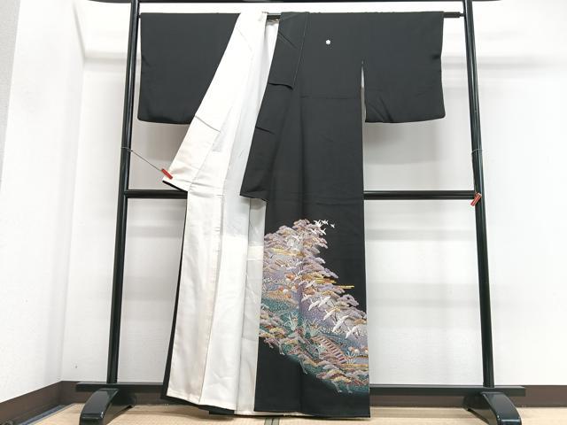 平和屋着物■豪華黒留袖 駒刺繍 飛鶴風景松文 暈し染め 金彩 正絹 逸品 CABJ8077xe