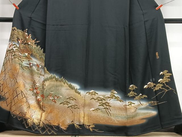 平和屋着物■五代 歌舞伎役者 坂東八十助 黒留袖 駒刺繍 衣の年輪 暈し染め 金彩 正絹 逸品 CABJ8078xe