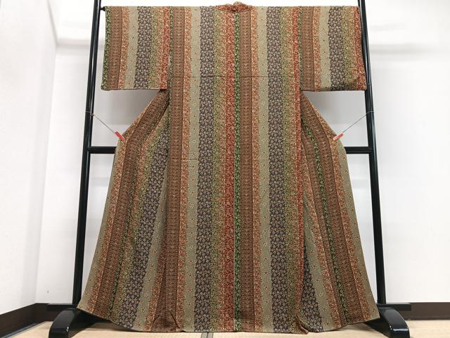 平和屋着物■上質な小紋 花唐草間道 正絹 逸品 CABJ8082xe