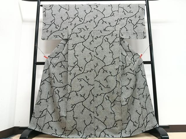 平和屋着物■上質な小紋 総絞り 幾何学文様 黒地 正絹 逸品 CABJ8086xe