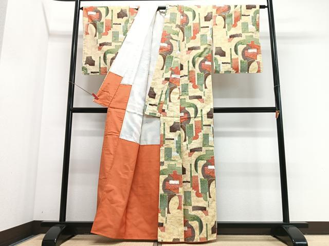 平和屋着物■上質な紬 幾何学文様 正絹 逸品 CABJ8102xe