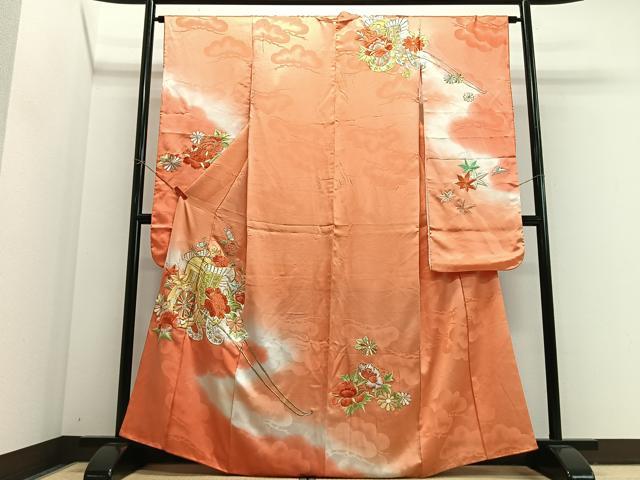 平和屋着物■豪華振袖 総刺繍 駒刺繍 御所車花文 暈し染め 金銀糸 正絹 逸品 CABJ8117xe