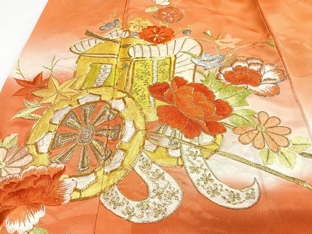 平和屋着物■豪華振袖 総刺繍 駒刺繍 御所車花文 暈し染め 金銀糸 正絹 逸品 CABJ8117xe