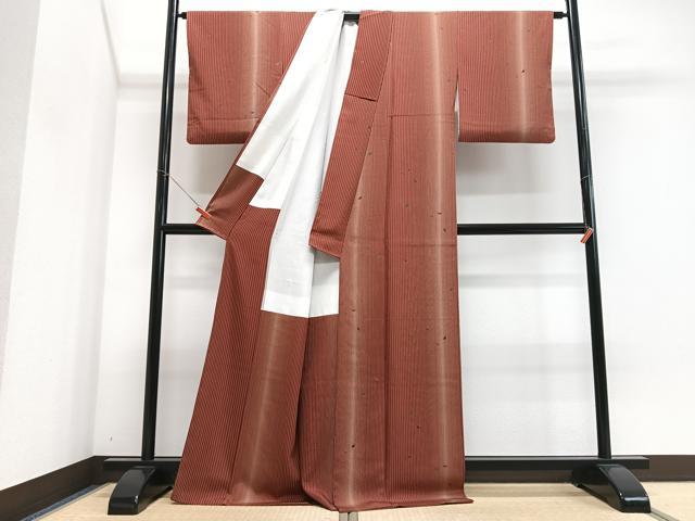 平和屋着物■上質な小紋 縞 舞葉文 暈し染め 正絹 逸品 CABJ8128xe