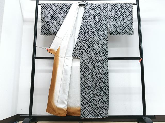 平和屋着物■上質な小紋 総絞り 幾何学文様 黒地 正絹 逸品 未使用 CABJ8130xe