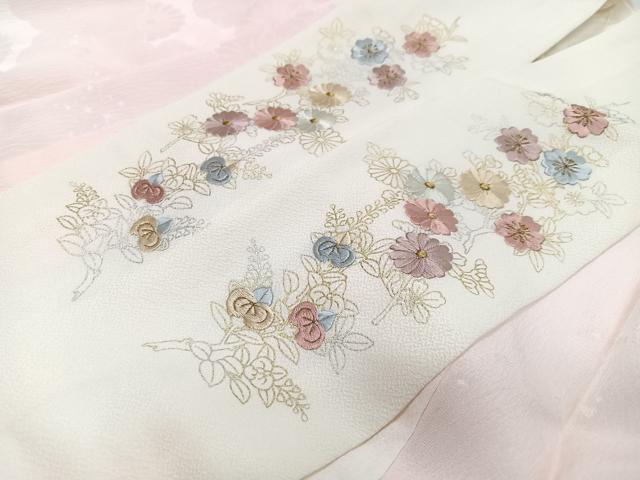 平和屋着物■長襦袢 無双仕立て 舞菊地紋 暈し染め 半衿刺繍 正絹 逸品 CABJ8140xe