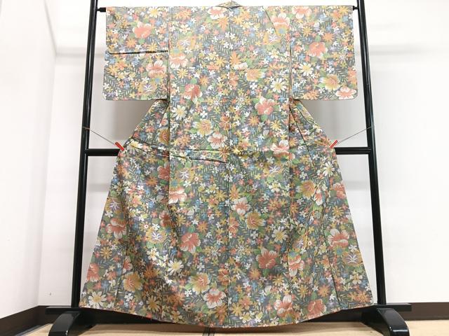 平和屋着物■本場大島紬 9マルキ 草花文 正絹 逸品 未使用 CABJ8174xe