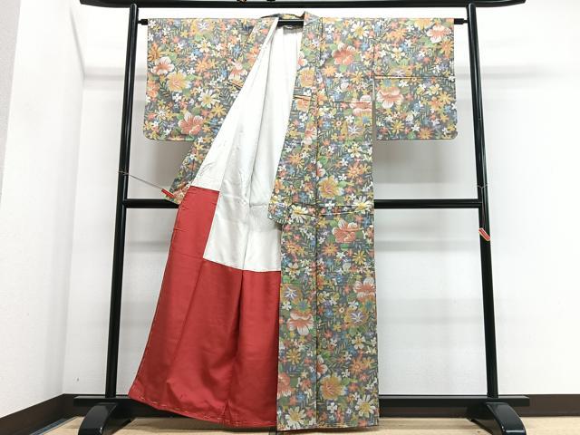 平和屋着物■本場大島紬 9マルキ 草花文 正絹 逸品 未使用 CABJ8174xe