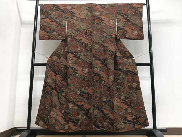 平和屋着物■上質な小紋 草花文 鬼しぼ縮緬 正絹 逸品 CABJ8179xe