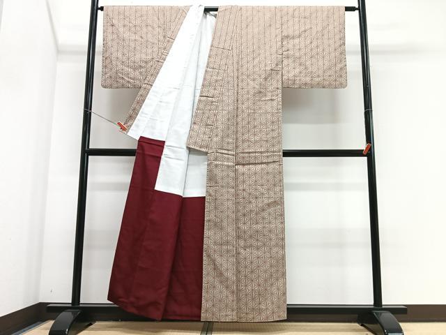 平和屋着物■上質な紬 麻の葉文様 正絹 逸品 CABJ8188xe