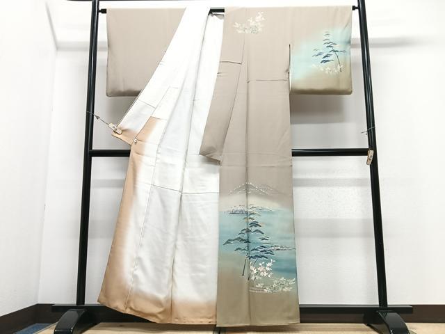 平和屋着物■訪問着 友禅 作家物 風景松文 暈し染め 正絹 逸品 CABJ8203xe