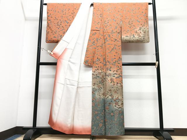 平和屋着物■訪問着 更紗花鳥文 暈し染め 正絹 逸品 CABJ8208xe