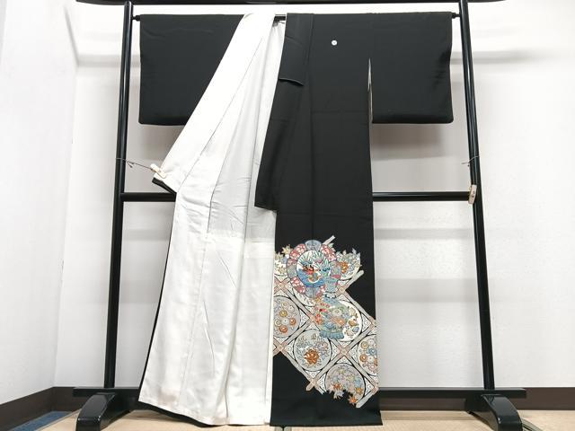 平和屋着物■豪華黒留袖 刺繍 陶器花鳥文 金彩 正絹 逸品 CABJ8222xe