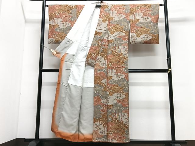 平和屋着物■上質な小紋 雲取り花文 鬼しぼ縮緬 正絹 逸品 CABJ8225xe