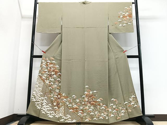 平和屋着物■訪問着 駒刺繍 御所車花松文 金彩 正絹 逸品 CABJ8256xe