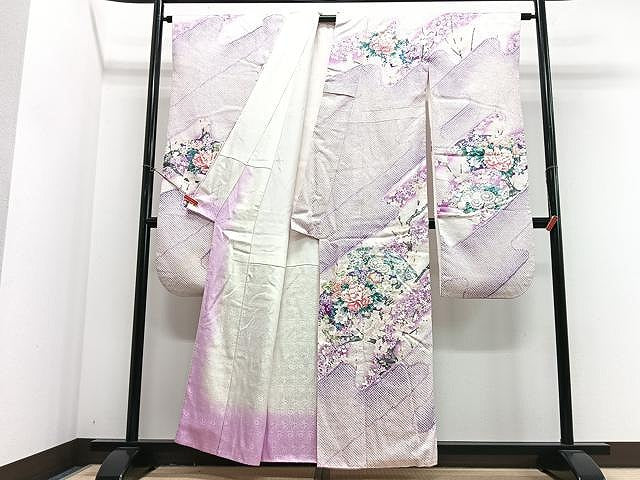 平和屋着物■豪華振袖 絞り 枝花文 暈し染め 銀彩 三越扱い 正絹 逸品 CABJ8269xe