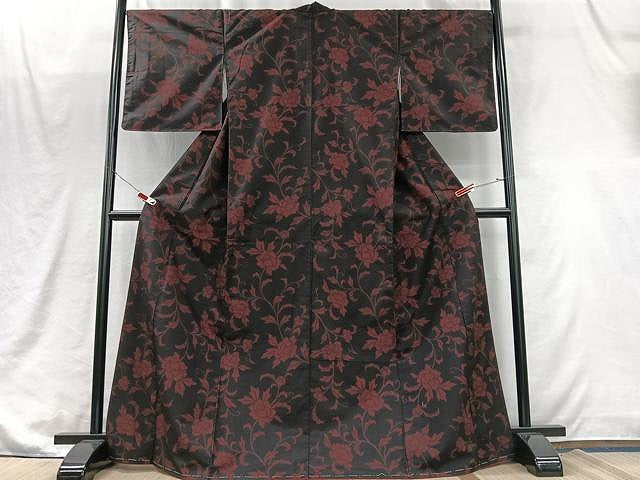 平和屋着物■大島紬 長寿織 花唐草文 証紙付き 正絹 逸品 CABJ8277xe