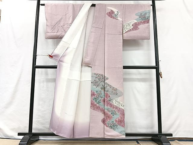 平和屋着物■訪問着 絞り 流水草花文 金彩 正絹 逸品 CABJ8283xe