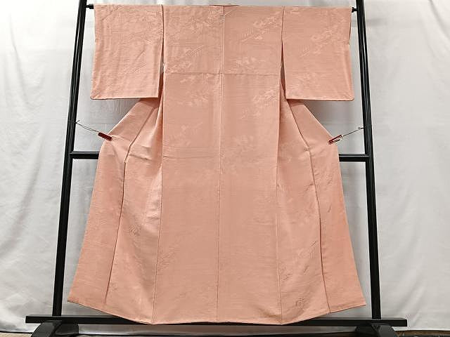 平和屋着物■上質な色無地 雲取り風景地紋 珊瑚色 正絹 逸品 CABJ8285xe