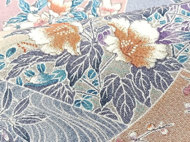 平和屋着物■上質な小紋 地紙草花文 鬼しぼ縮緬 金彩 正絹 逸品 CABJ8288xe