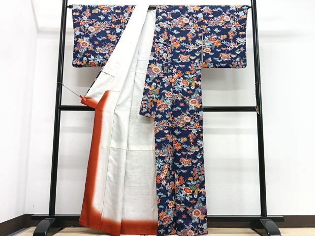 平和屋着物■上質な小紋 草花文 鬼しぼ縮緬 正絹 逸品 CABJ8305xe