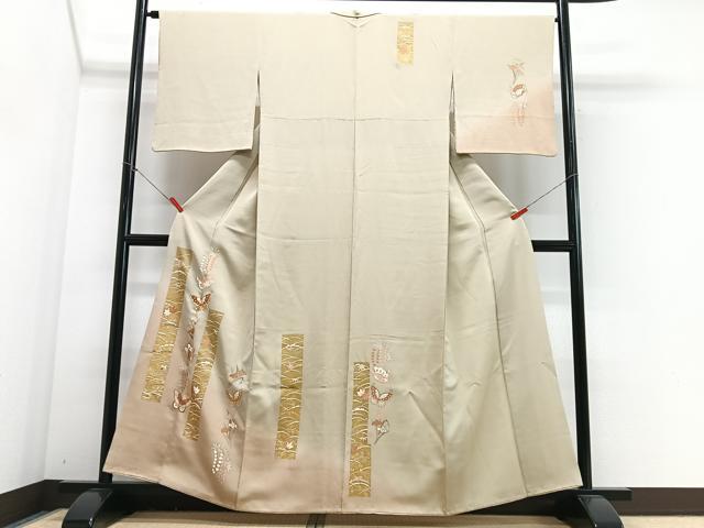平和屋着物■訪問着 駒刺繍 雪芝短冊花蝶文 暈し染め 金彩 正絹 逸品 CABJ8316xe