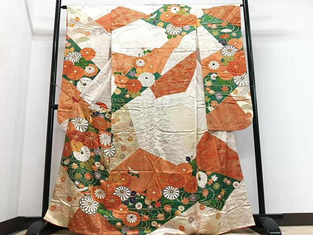平和屋着物■豪華振袖 駒刺繍 立波花文 金彩 正絹 逸品 CABJ8326xe