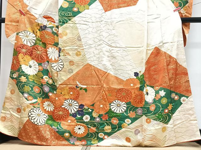 平和屋着物■豪華振袖 駒刺繍 立波花文 金彩 正絹 逸品 CABJ8326xe