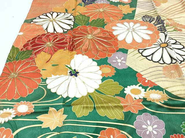 平和屋着物■豪華振袖 駒刺繍 立波花文 金彩 正絹 逸品 CABJ8326xe