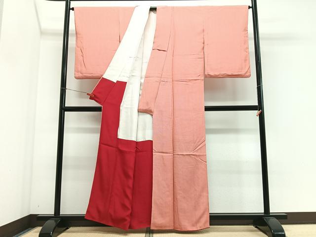 平和屋着物■江戸小紋 万筋 緋色×曙色 正絹 逸品 CABJ8345xe