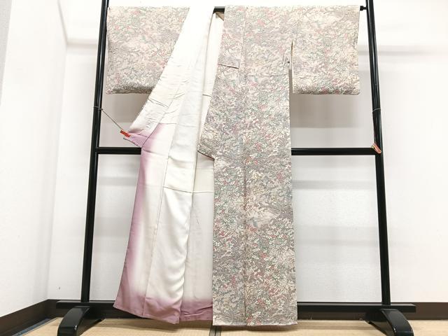 平和屋着物■上質な小紋 本草木染 花鳥文 鬼しぼ縮緬 正絹 逸品 CABJ8376xe