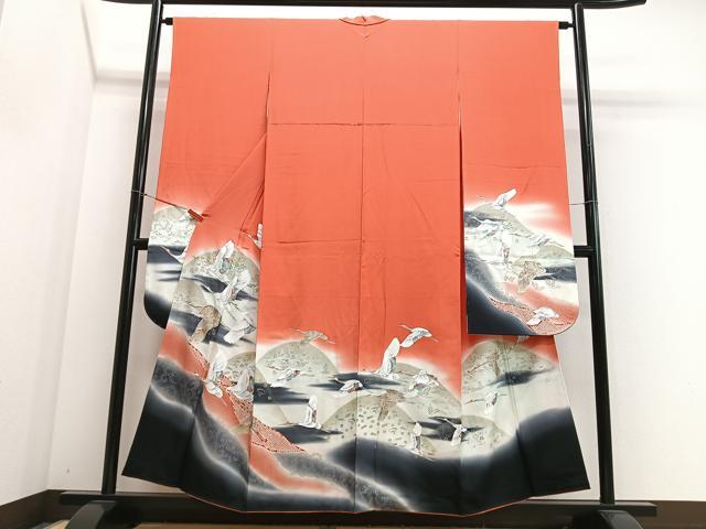 平和屋着物■豪華振袖 絞り 幾久重袖 飛鶴遠山文 暈し染め 金銀彩 正絹 逸品 CABJ8381xe