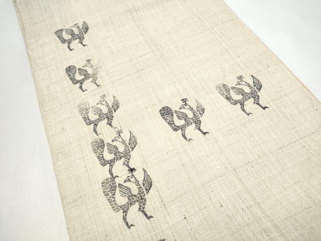 平和屋着物●太鼓柄袋帯 作家物 紬地 型染め 鳳凰 正絹 逸品 CABJ8404hy